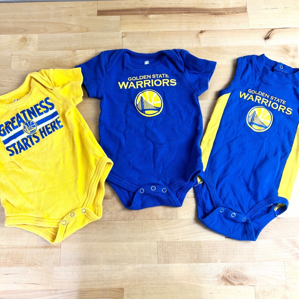NBA Bodysuit Golden State Warriors Baby Size 3/6M Blue Yellow 3-Pack Fan Gear